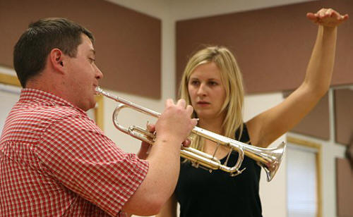 Alison Balsom works with Nathaniel Patty emphasizing the importance of 
